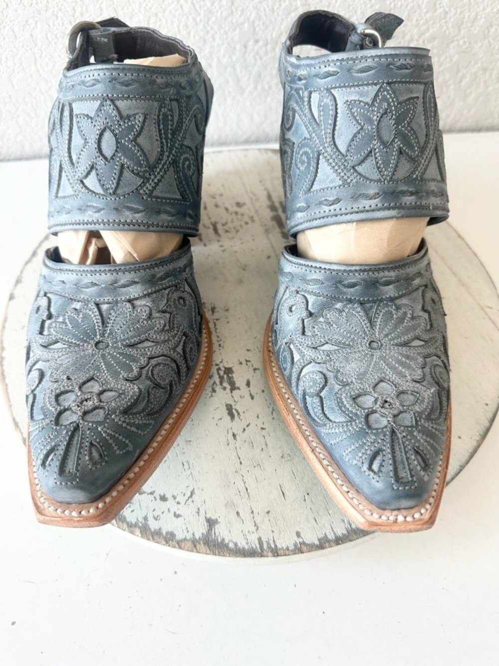 Lane Robin Slingback Mule Womens Cowboy Boots Blue Cowgirl Western Ankle Size 9 - Picture 6 of 12